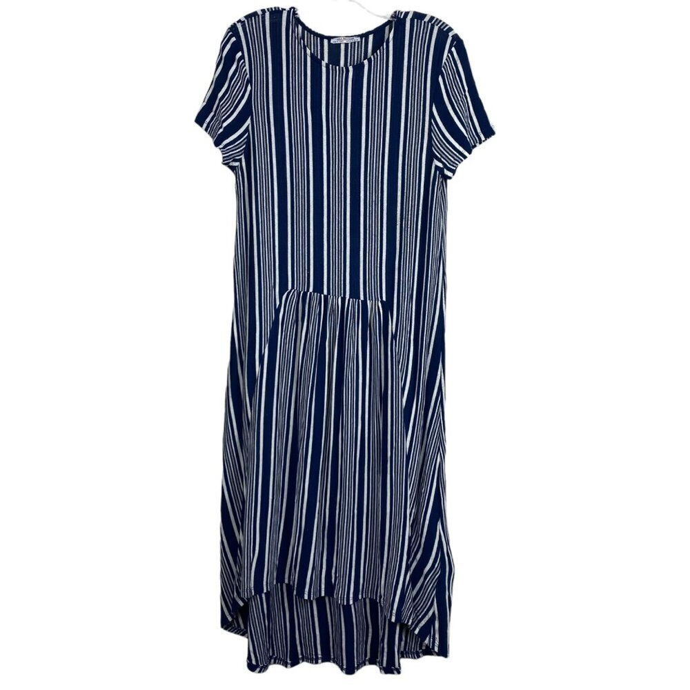 2/$30 Zara‎ Striped Short Sleeve Maxi Knit Dress Size Small Relaxed Fit